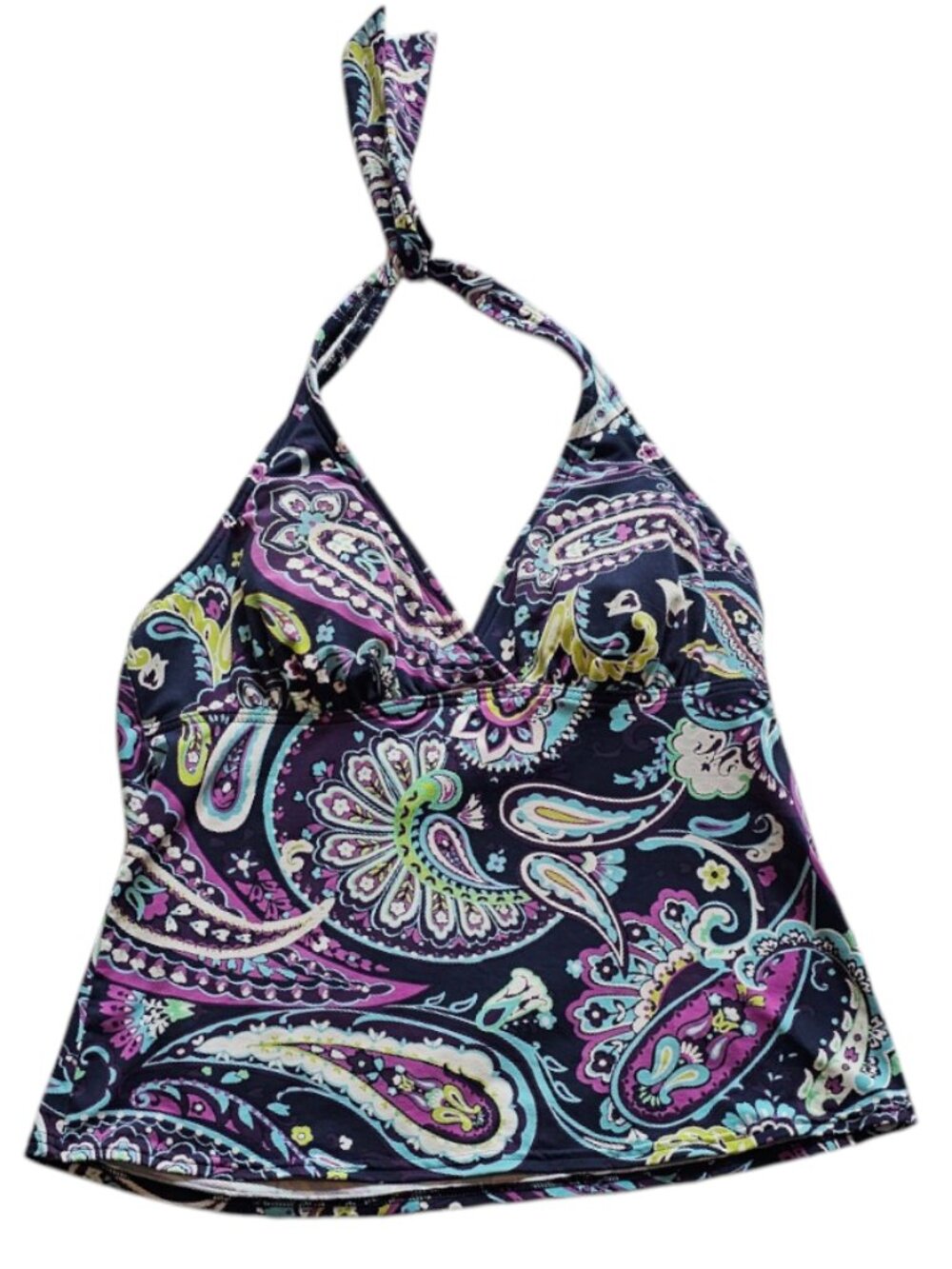 Lands' End 4 Tankini Swimsuit Top Navy Floral Paisley